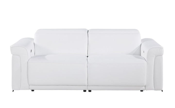 DivanItalia 1126 Power Reclining Sofa in Top Grain Italian Leather with 2 Power Recliners &amp; Power Headrests - White