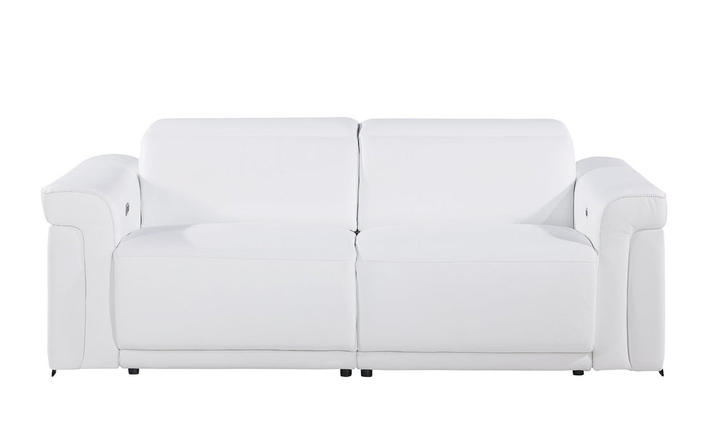 DivanItalia 1126 Power Reclining Sofa in Top Grain Italian Leather with 2 Power Recliners & Power Headrests - White