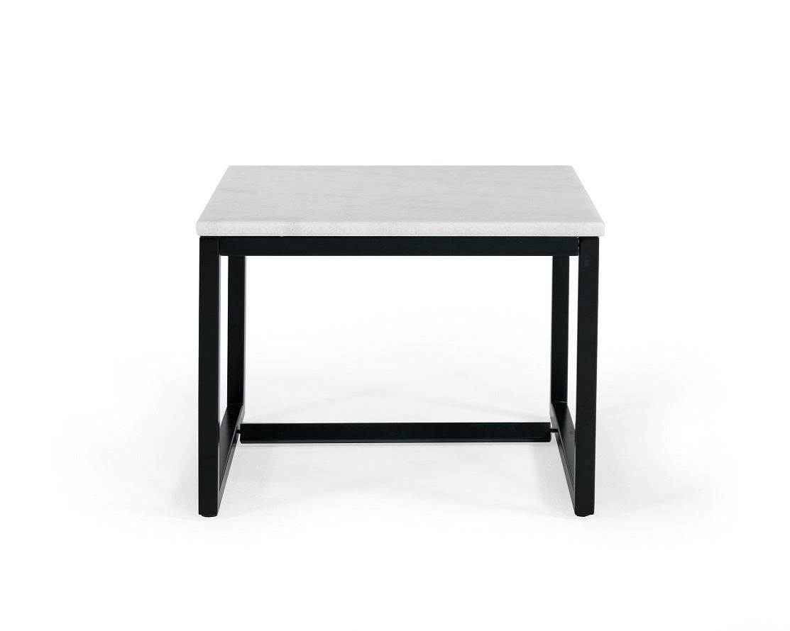 Baca - White Marble  Black Metal End Table