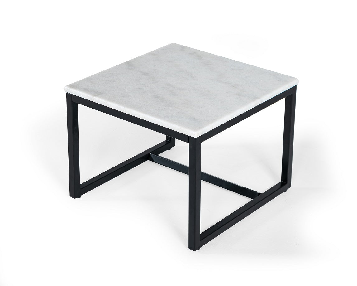 Baca - White Marble  Black Metal End Table