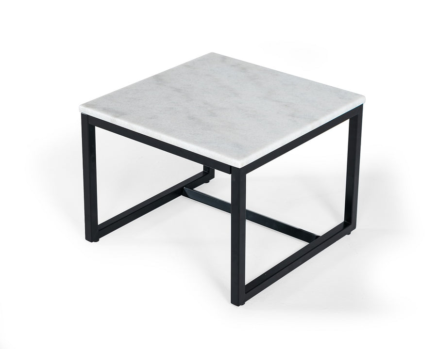 Baca - White Marble  Black Metal End Table