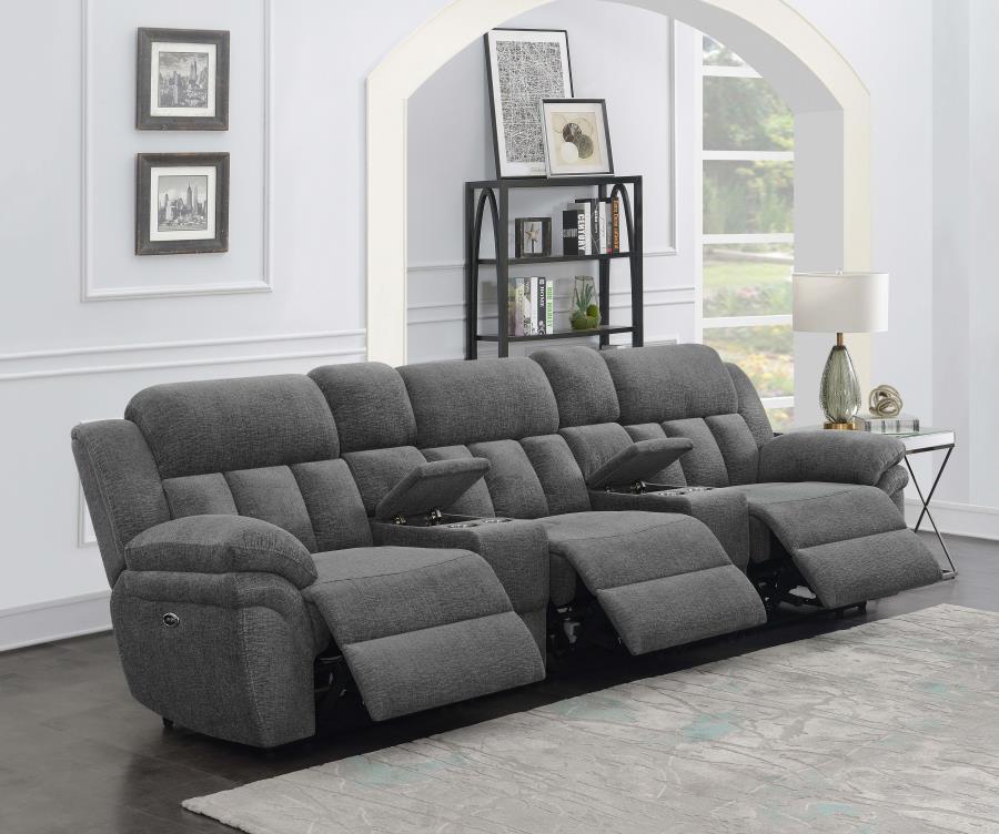 Bahrain - 5 Piece Power Home Theater Seating - Charcoal Reclining Sectional modern furniture Contempo Furniture