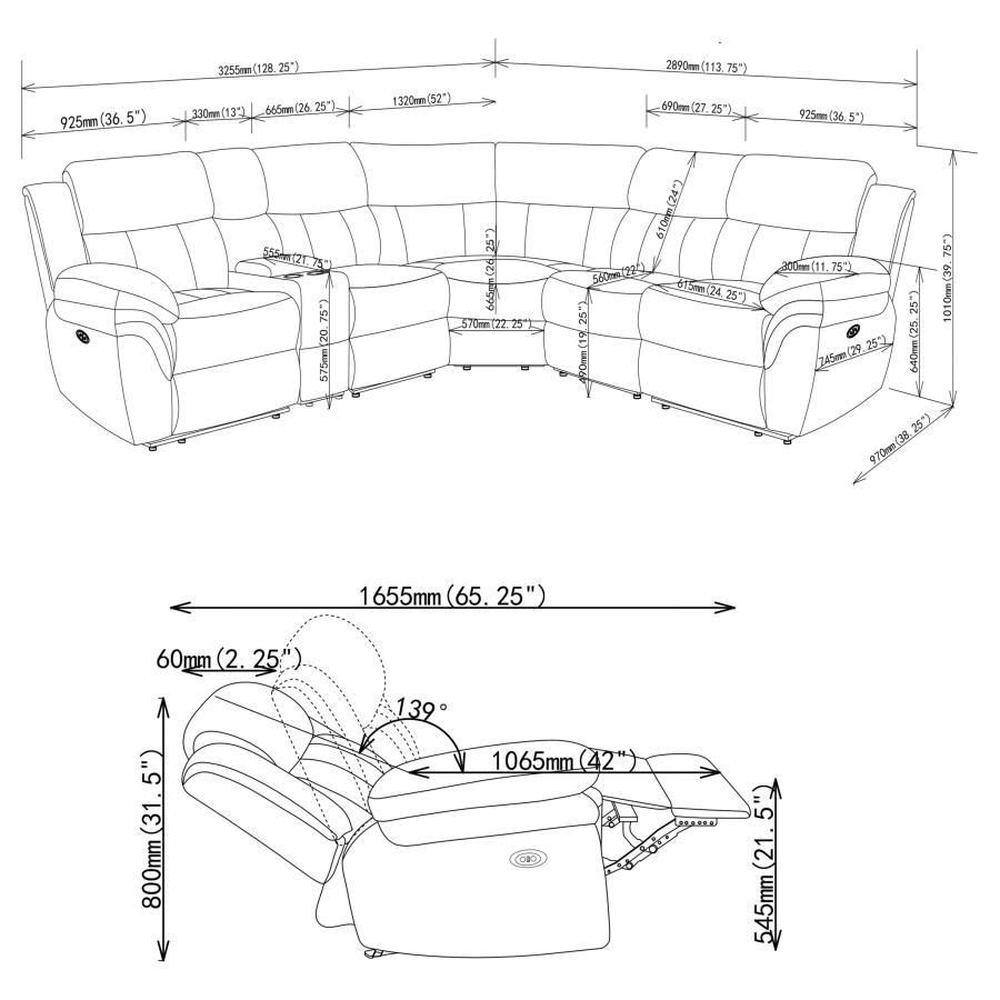 Bahrain - 6 Piece Modular Power Reclining Sectional - Charcoal Reclining Sectional modern furniture Contempo Furniture