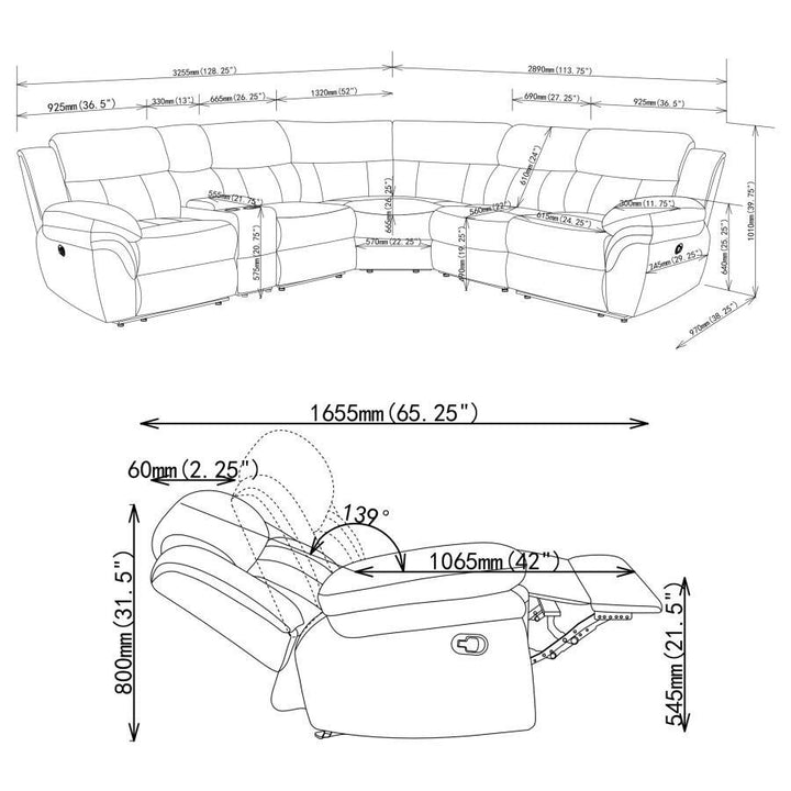 Bahrain - 6 Piece Modular Reclining Sectional Sofa - Charcoal Reclining Sectional modern furniture Contempo Furniture