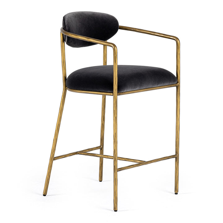 Baird - Modern Grey Velvet + Brass Counter Chair