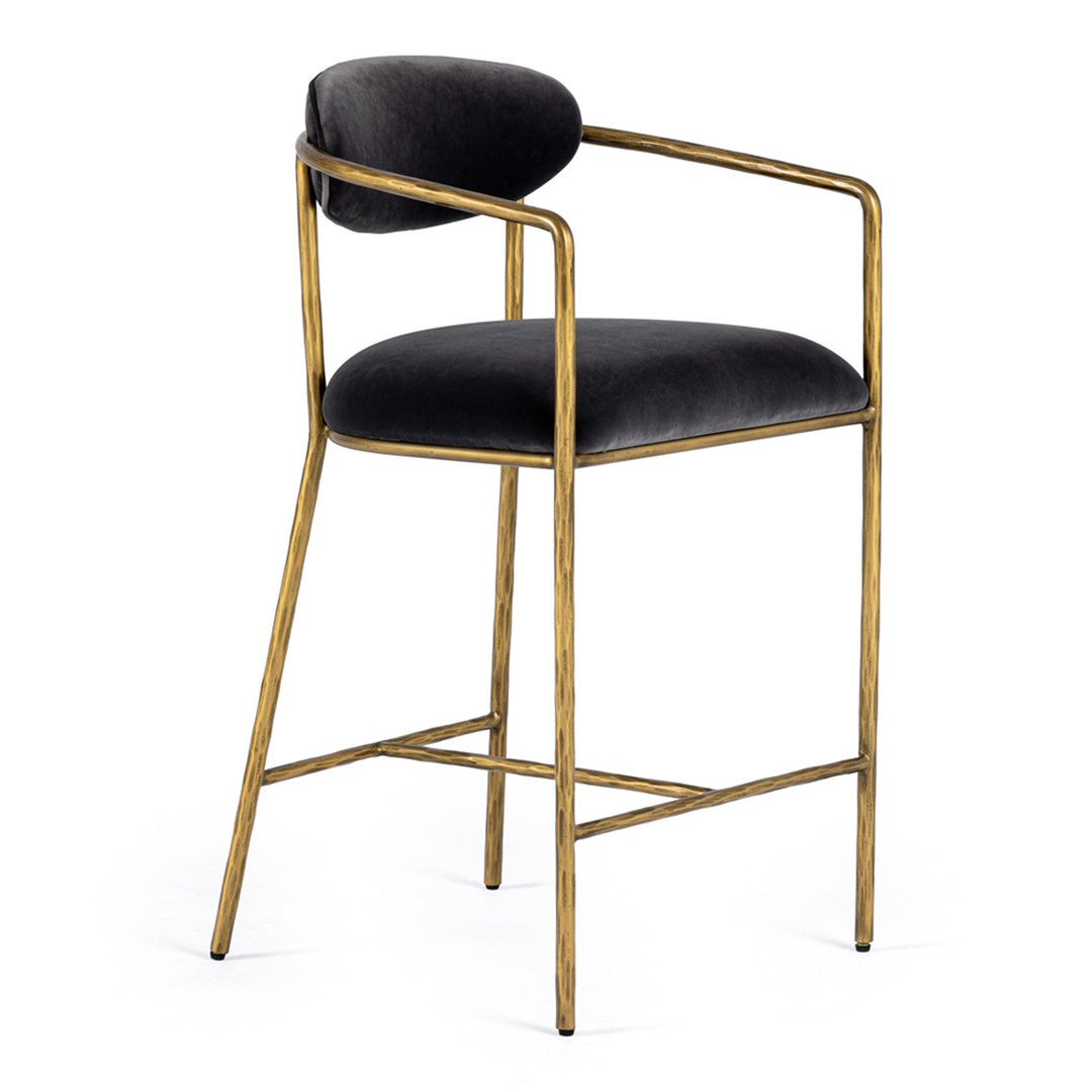 Baird - Modern Grey Velvet + Brass Counter Chair