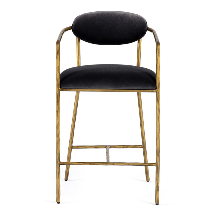 Baird - Modern Grey Velvet + Brass Counter Chair