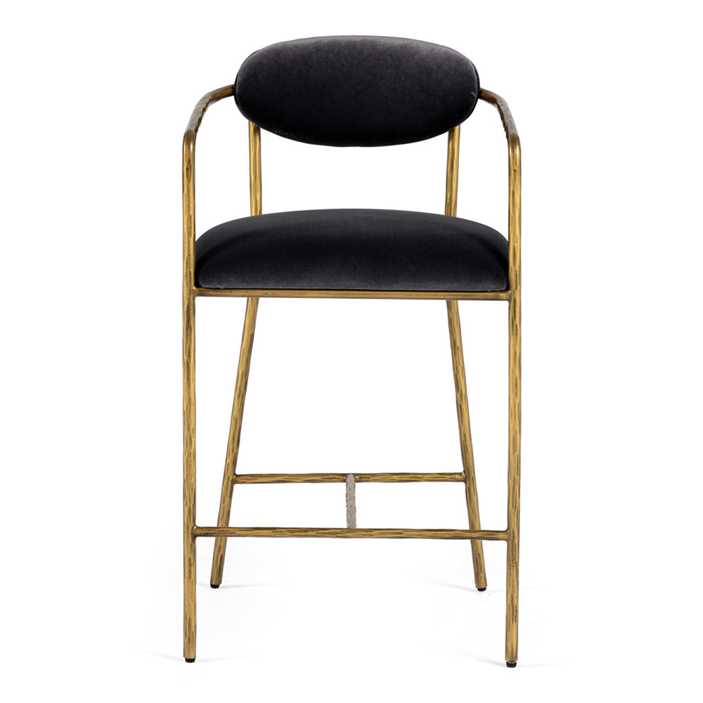 Baird - Modern Grey Velvet + Brass Counter Chair - View 7