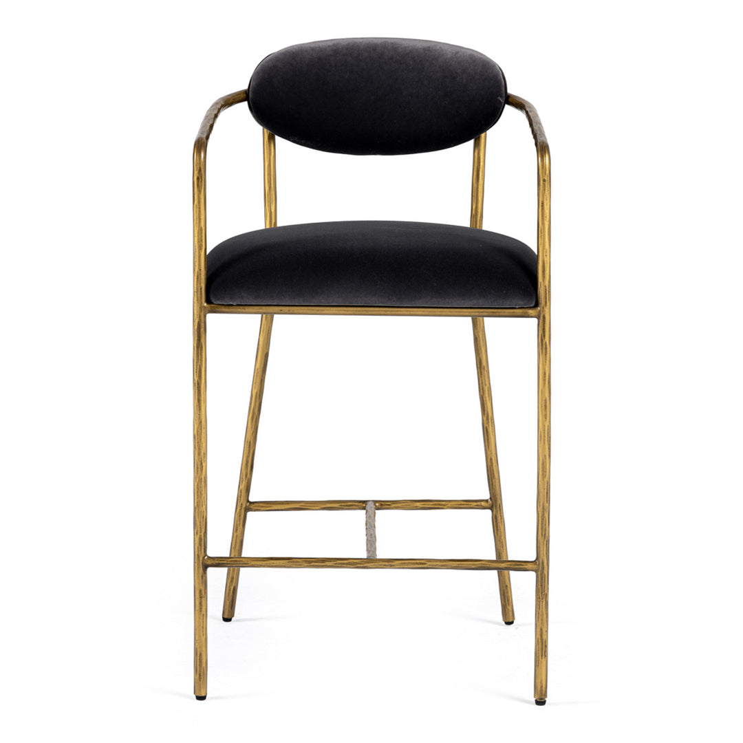 Baird - Modern Grey Velvet + Brass Counter Chair