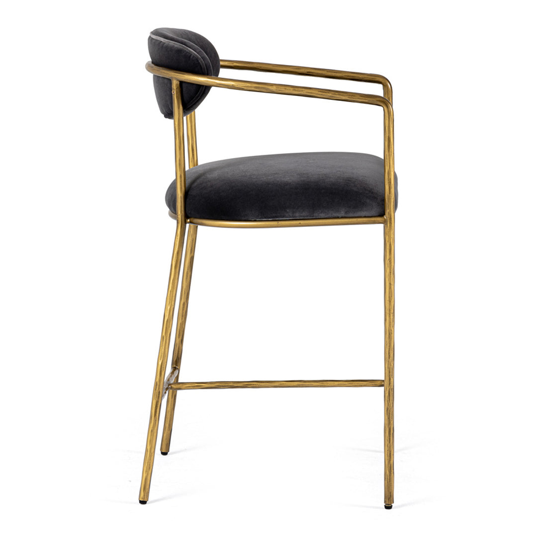 Baird - Modern Grey Velvet + Brass Counter Chair