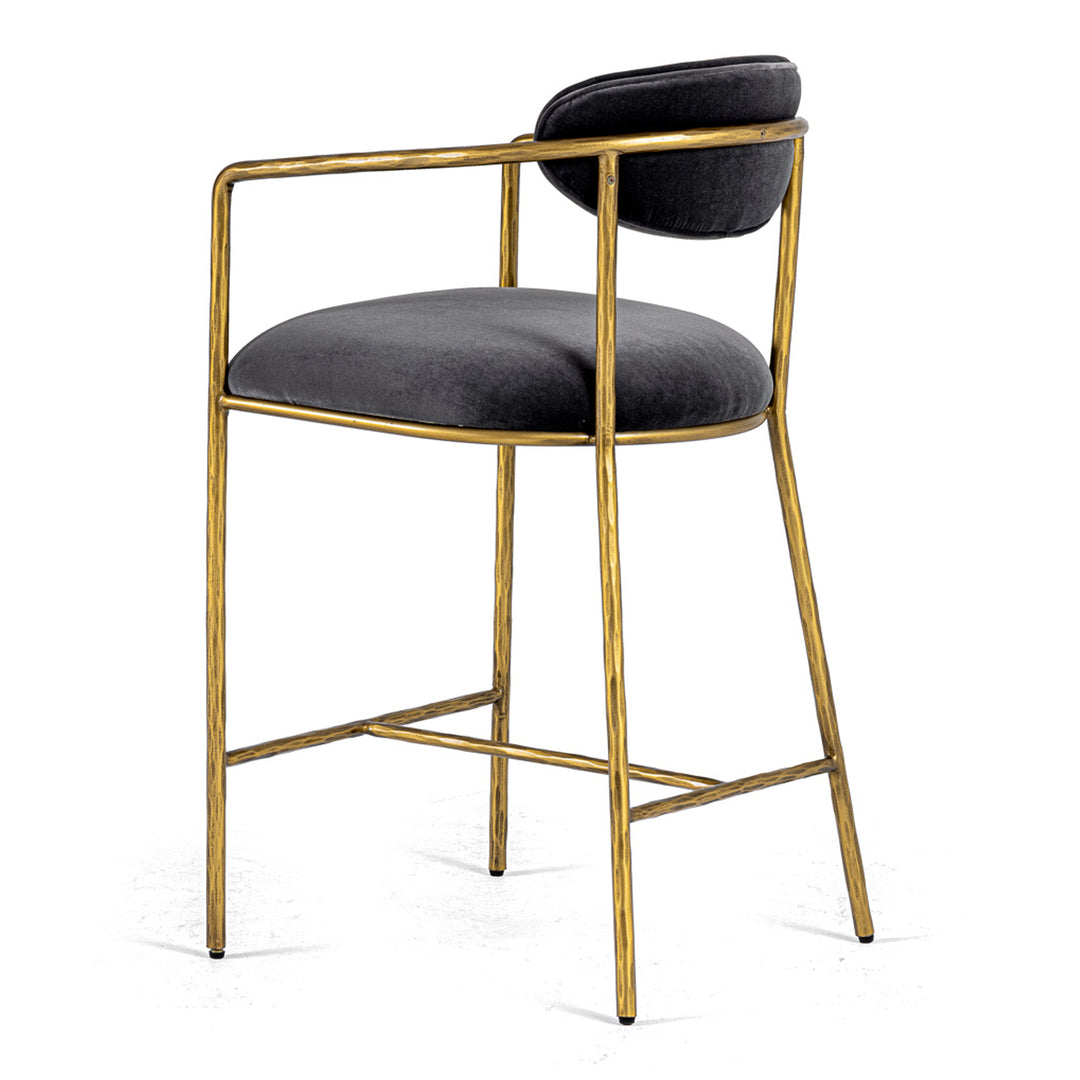 Baird - Modern Grey Velvet + Brass Counter Chair