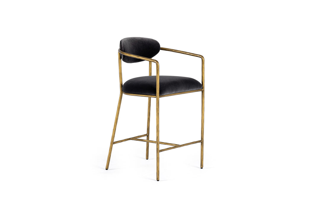 Baird  Modern Grey Velvet + Brass Counter Chair