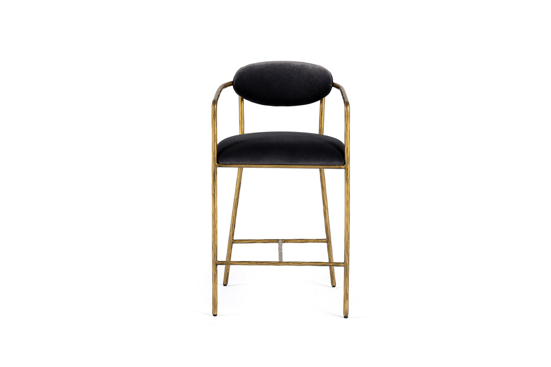 Baird  Modern Grey Velvet + Brass Counter Chair