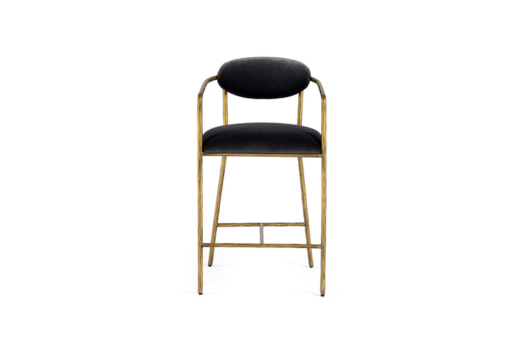 Baird  Modern Grey Velvet + Brass Counter Chair