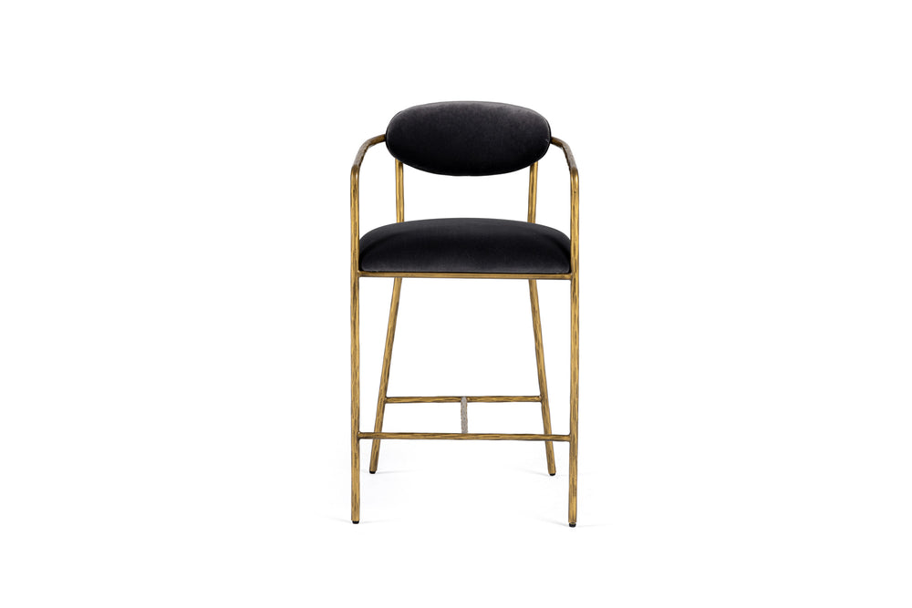 Baird - Modern Grey Velvet + Brass Counter Chair - View 2