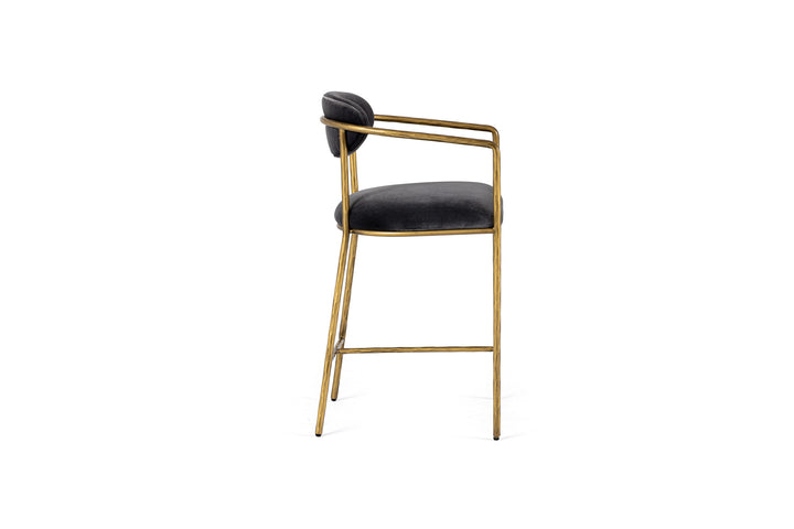 Baird  Modern Grey Velvet + Brass Counter Chair