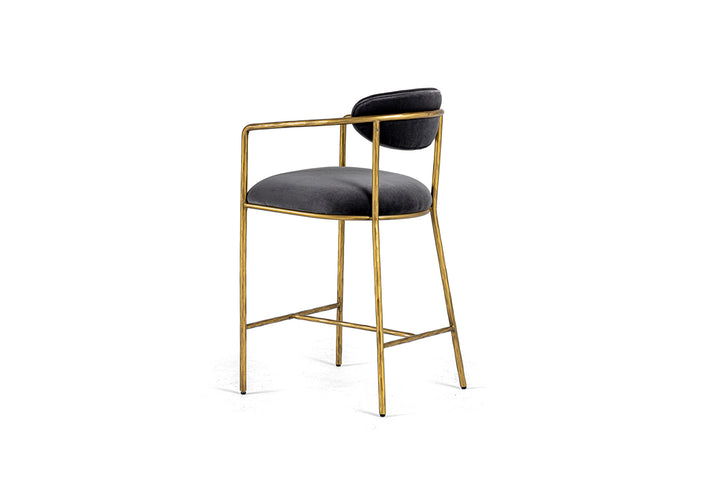 Baird  Modern Grey Velvet + Brass Counter Chair
