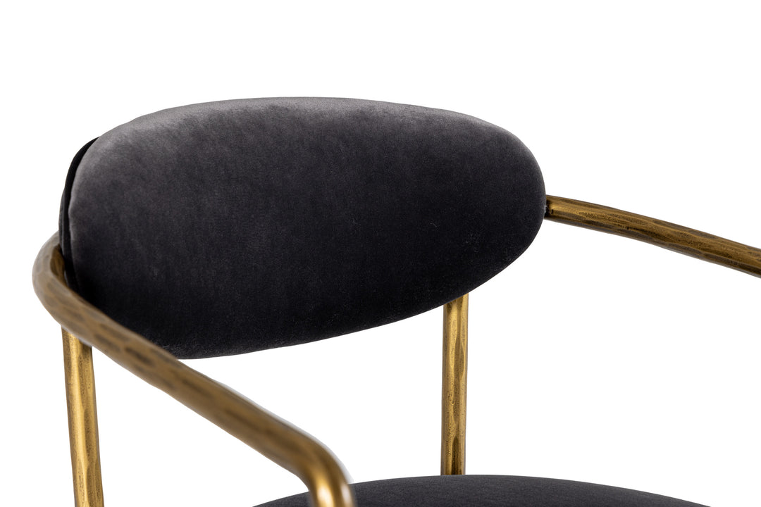 Baird  Modern Grey Velvet + Brass Counter Chair