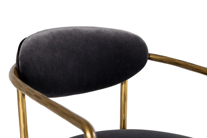 Baird  Modern Grey Velvet + Brass Counter Chair