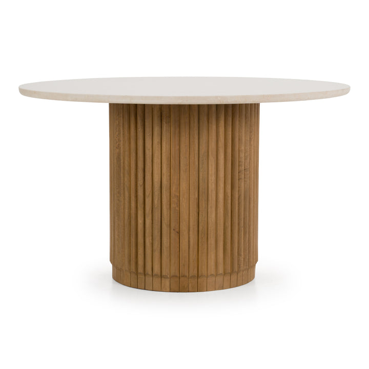 Bambi - Modern Botticino Marble + Mango Round Dining Table