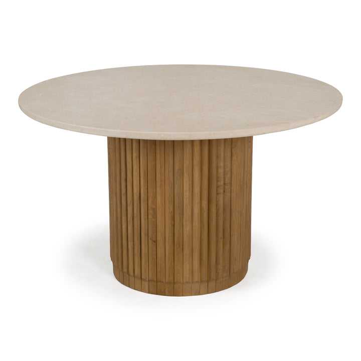 Bambi - Modern Botticino Marble + Mango Round Dining Table