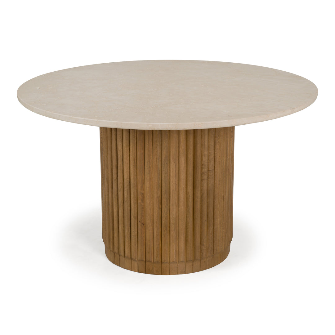 Bambi - Modern Botticino Marble + Mango Round Dining Table