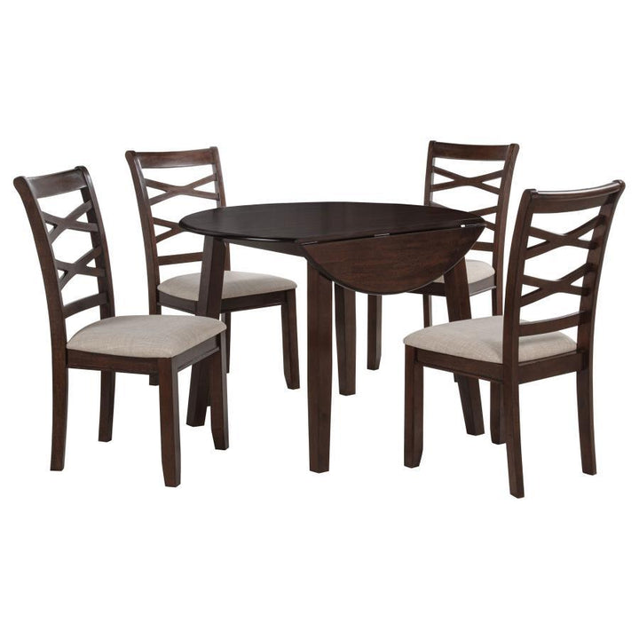 Barton - 5 Piece Round Wood Dining Table Set - Dark Brown 5 - Piece Dining Room Set modern furniture Contempo Furniture
