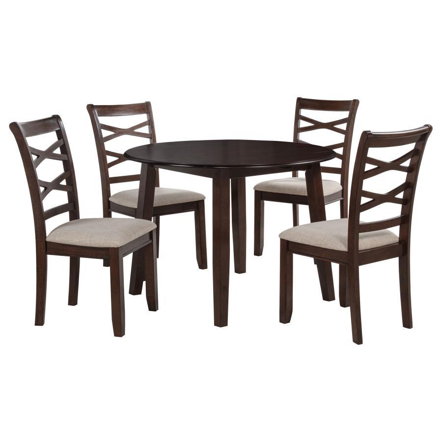 Barton - 5 Piece Round Wood Dining Table Set - Dark Brown 5 - Piece Dining Room Set modern furniture Contempo Furniture