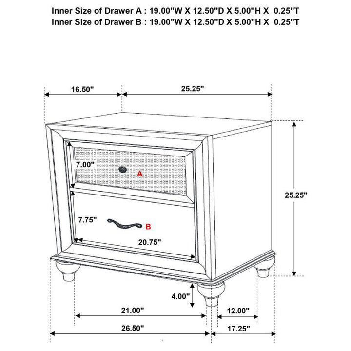 Barzini - 2 - Drawer Nightstand - White Accent Nightstand modern furniture Contempo Furniture