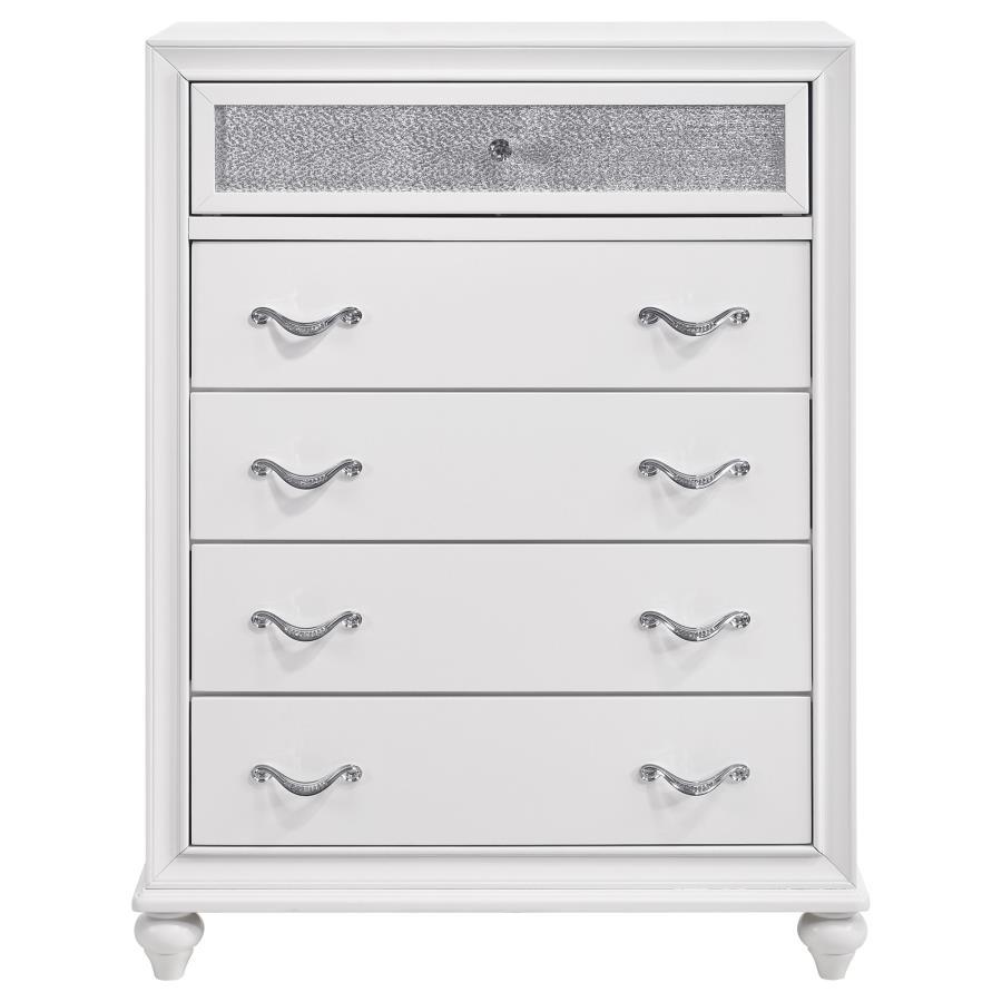 Barzini - 5 - Drawer Bedroom Chest - White Accent Chest modern furniture Contempo Furniture