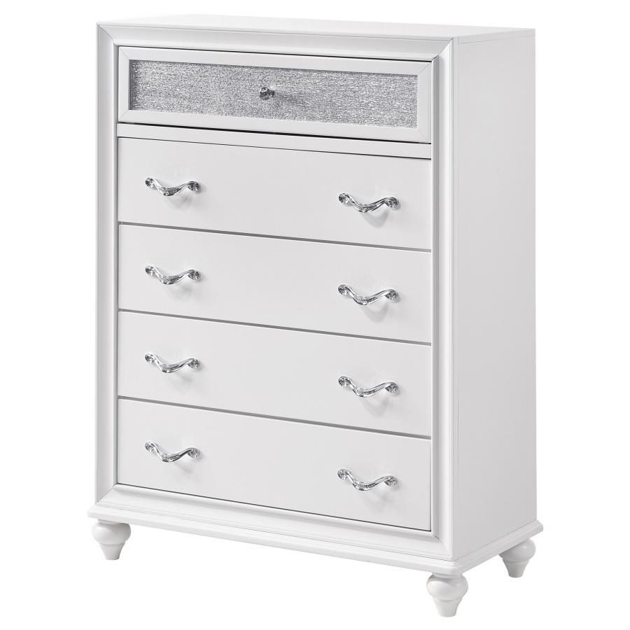 Barzini - 5 - Drawer Bedroom Chest - White Accent Chest modern furniture Contempo Furniture