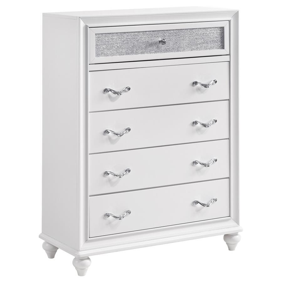 Barzini - 5 - Drawer Bedroom Chest - White Accent Chest modern furniture Contempo Furniture