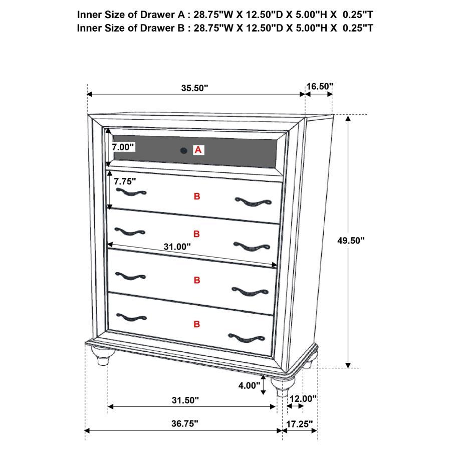 Barzini - 5 - Drawer Bedroom Chest - White Accent Chest modern furniture Contempo Furniture