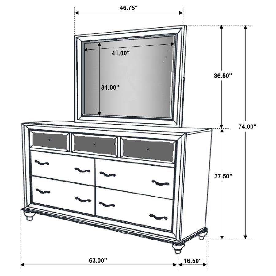 Barzini - 7 - Drawer Dresser With Mirror - White Dresser & Mirror modern furniture Contempo Furniture