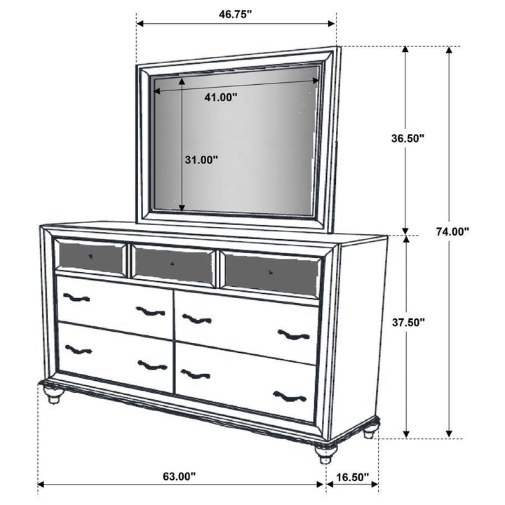 Barzini - 7 - Drawer Dresser With Mirror - White Dresser &amp; Mirror modern furniture Contempo Furniture