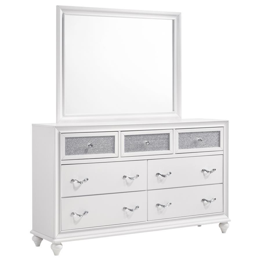 Barzini - 7 - Drawer Dresser With Mirror - White Dresser & Mirror modern furniture Contempo Furniture