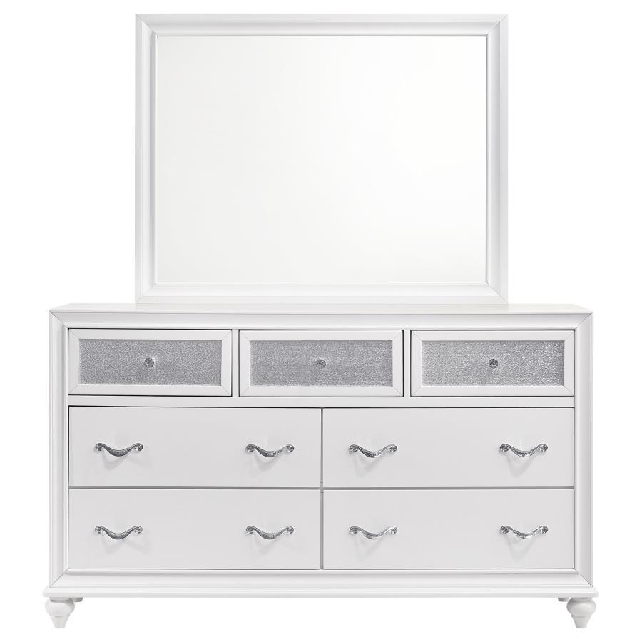 Barzini - 7 - Drawer Dresser With Mirror - White Dresser & Mirror modern furniture Contempo Furniture