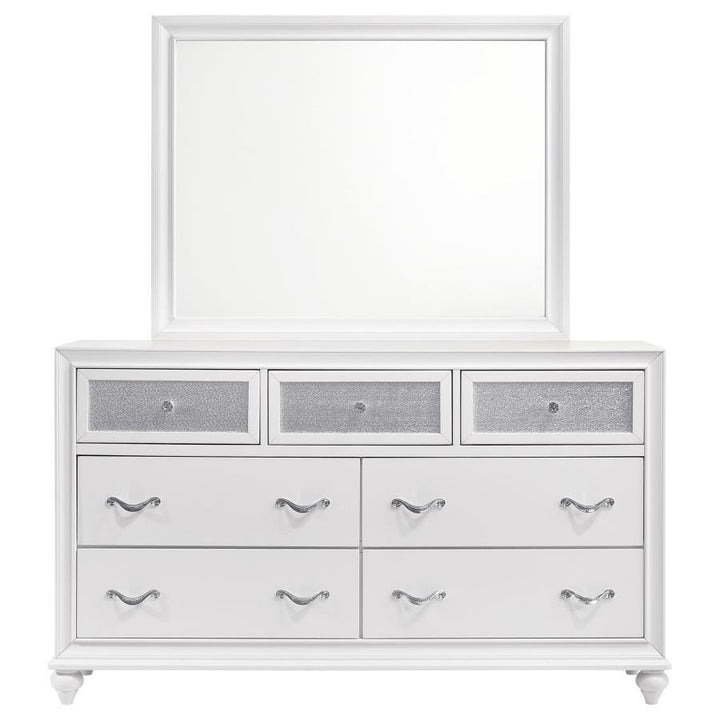 Barzini - 7 - Drawer Dresser With Mirror - White Dresser &amp; Mirror modern furniture Contempo Furniture