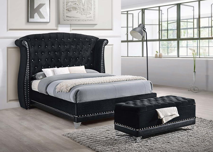 Barzini - Velvet Upholstered Tufted Storage Bench - Black Storage Bench modern furniture Contempo Furniture