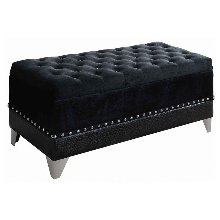 Barzini - Velvet Upholstered Tufted Storage Bench - Black Storage Bench modern furniture Contempo Furniture