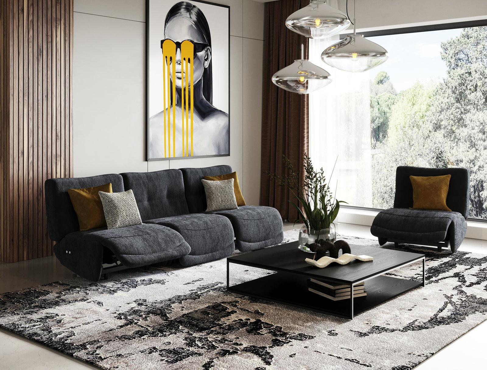 Basil - Modern Dark Grey Fabric Small Sofa With 3 Electric Recliners
