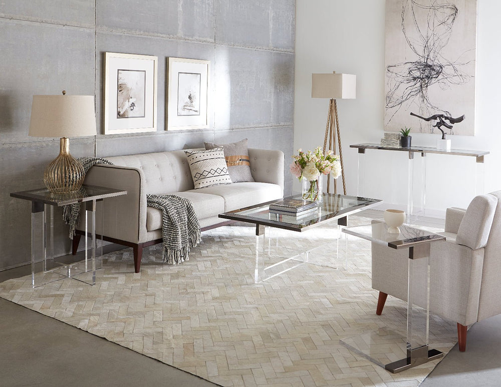 Bastian Console Table in Clear Acrylic and Gunmetal Polished Stainless Steel Console Table modern furniture Contempo Furniture