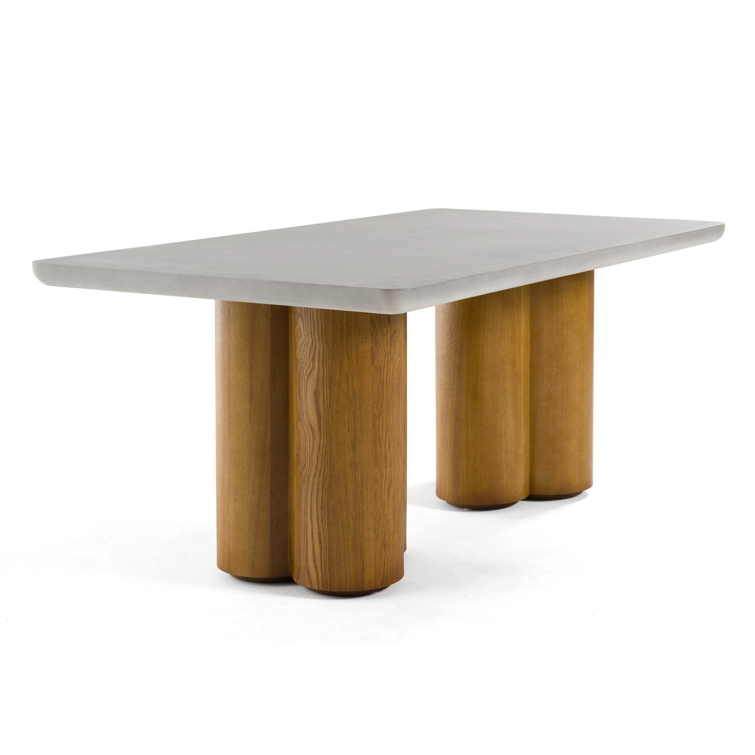 Bateman  Modern Faux Concrete + Walnut Dining Table