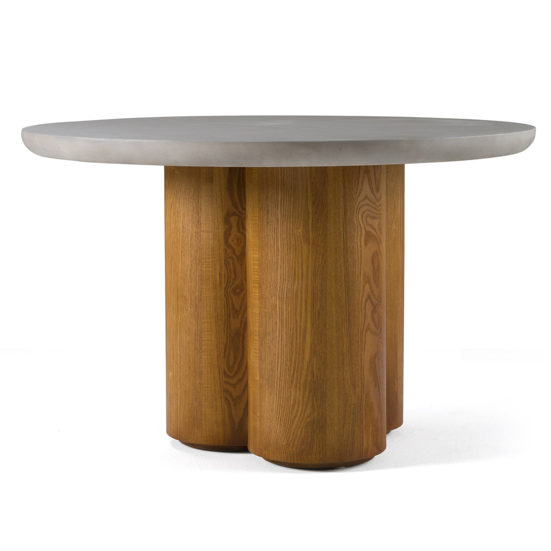 Bateman  Modern Faux Concrete + Walnut Round Dining Table