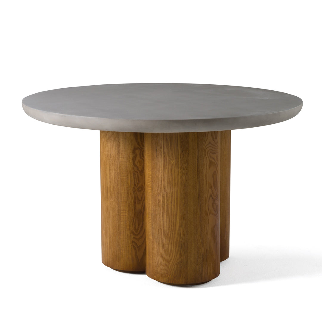 Bateman  Modern Faux Concrete + Walnut Round Dining Table