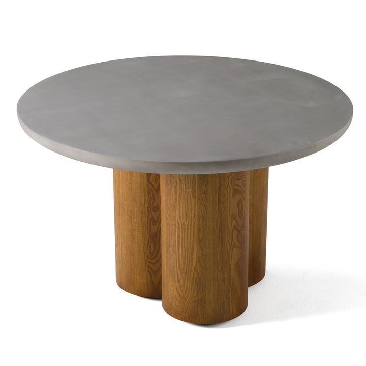 Bateman - Modern Faux Concrete + Walnut Round Dining Table