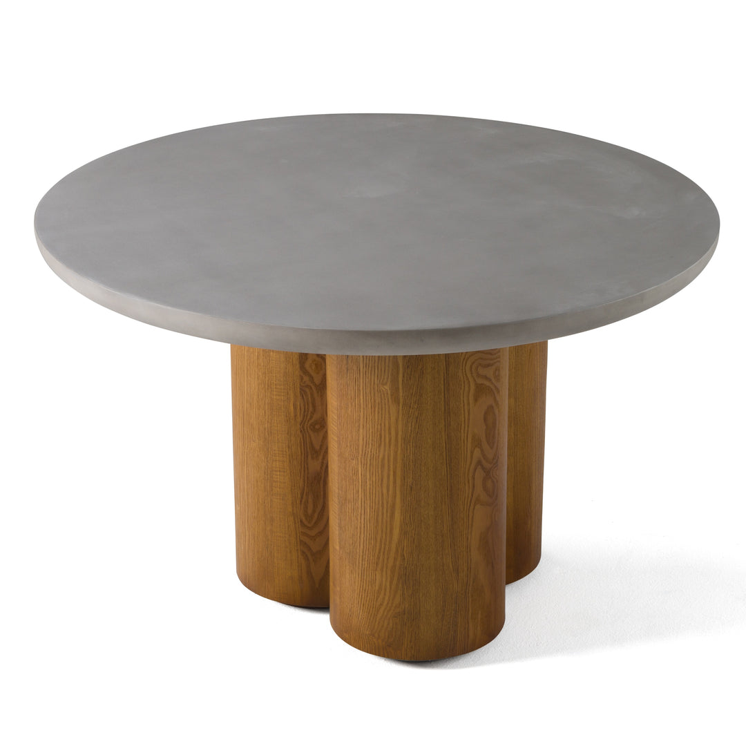 Bateman - Modern Faux Concrete + Walnut Round Dining Table