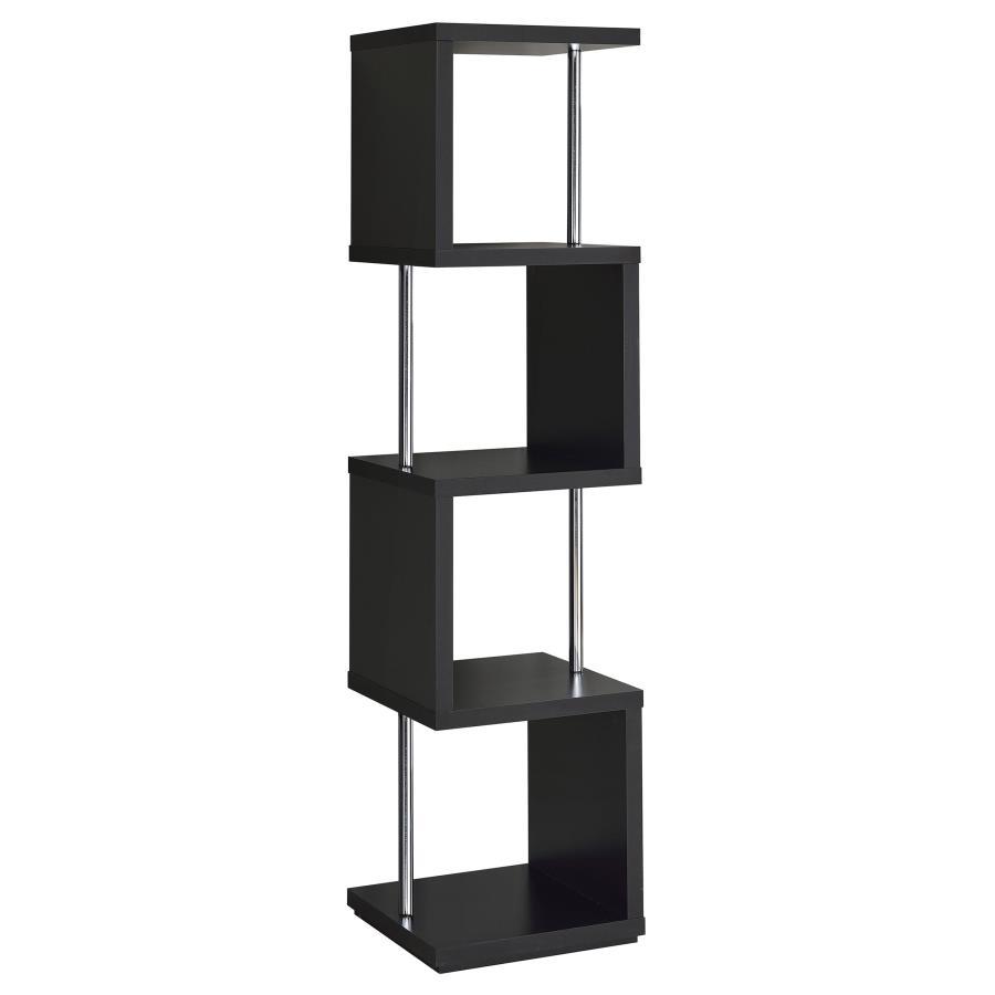 Baxter - 4 - Shelf Bookshelf - Black And Chrome Standard Bookcase modern furniture Contempo Furniture