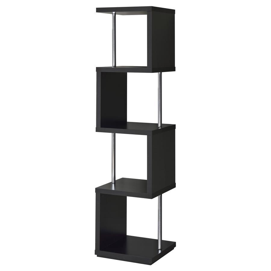 Baxter - 4 - Shelf Bookshelf - Black And Chrome Standard Bookcase modern furniture Contempo Furniture