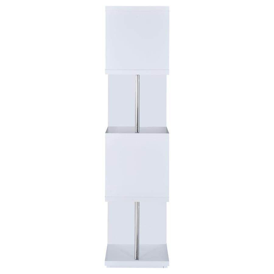 Baxter - 4 - Shelf Bookshelf - White And Chrome Standard Bookcase modern furniture Contempo Furniture